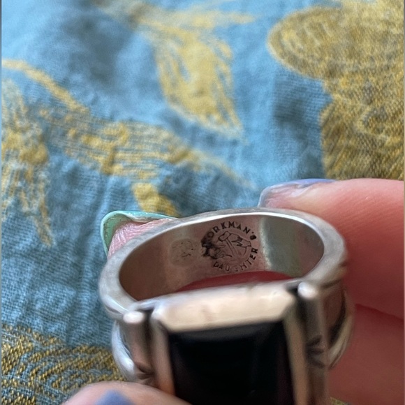 WORKMAN’S DAUGHTER HANDCRAFTED BLACK ONYX WIDE BAND MEN’S RING - Picture 4 of 7